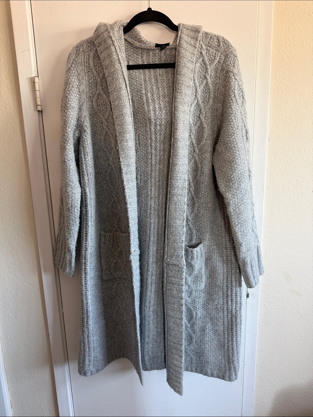 torrid Light Gray Hooded Cable Knit Open-Front Cardigan